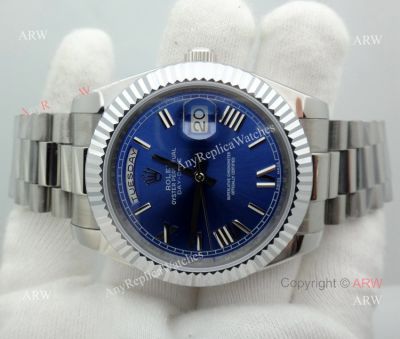 Best Replica Rolex Day-Date 40mm Stainless Steel President Blue Watch